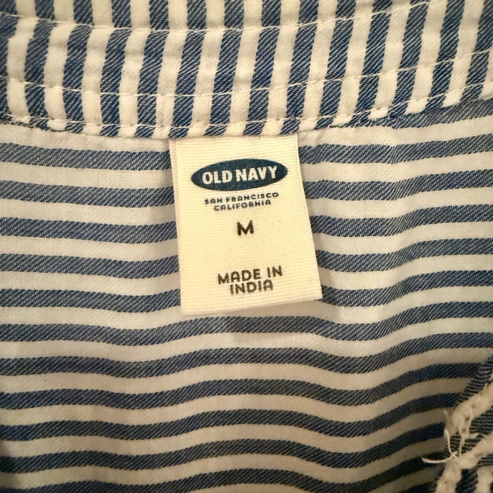 Old Navy 100% Cotton Navy and White Nautical Striped Top - Medium - Picture 3 of 4